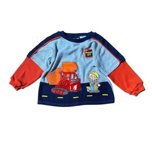 Bob the Builder Shirt Kids Grey Orange Graphic Waffle Knit Thermal SIZE 3T